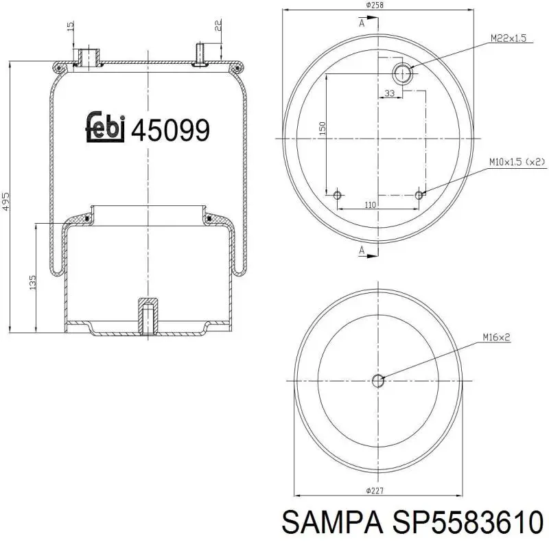 SP 55836-10 Sampa Otomotiv‏ muelle neumático, suspensión, eje trasero