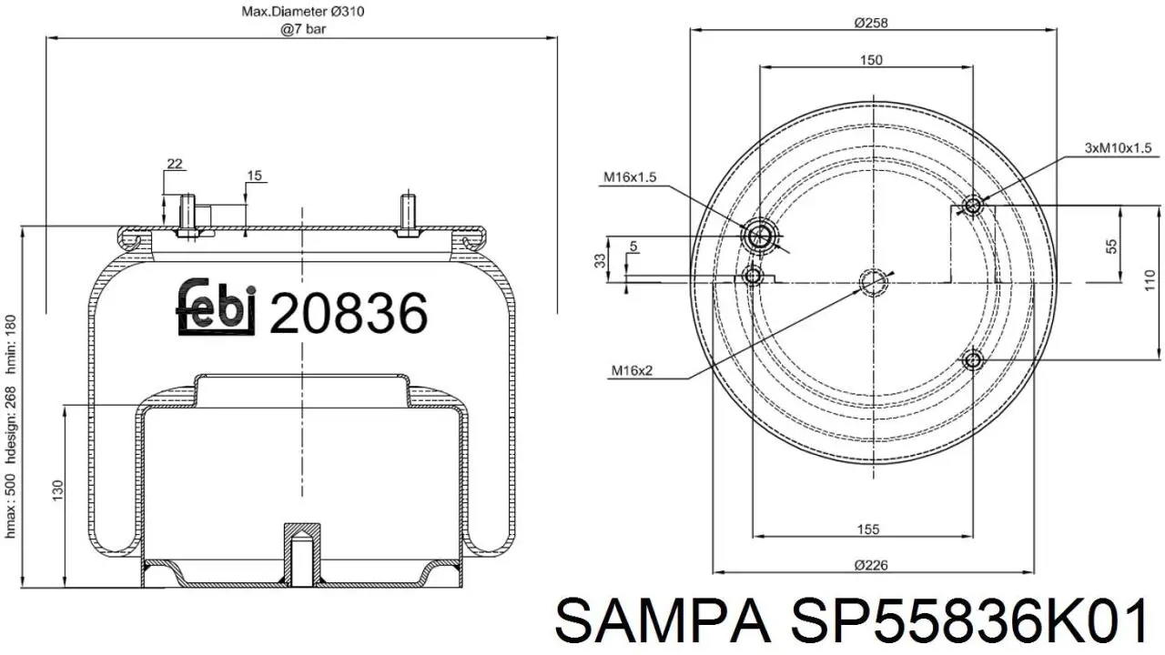 Bolsa de aire del eje trasero Sampa Otomotiv‏ SP55836K01 precio, desde 100,67 EUR