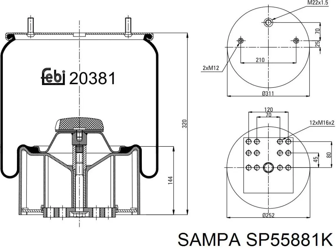 SP55881K Sampa Otomotiv‏ Bolsa neumática del eje