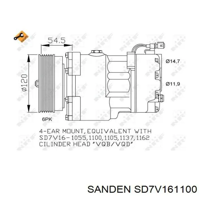 SD7V161100 Sanden compresor de aire acondicionado