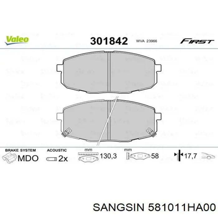 581011HA00 Sangsin pastillas de freno delanteras