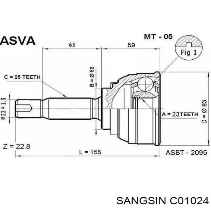 C01024 Sangsin junta homocinética exterior delantera