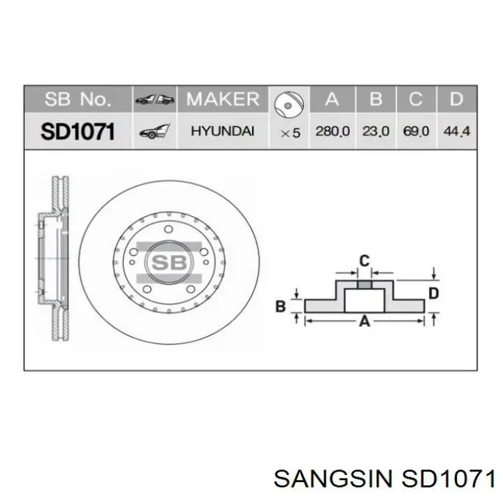 SD1071 Sangsin disco de freno delantero