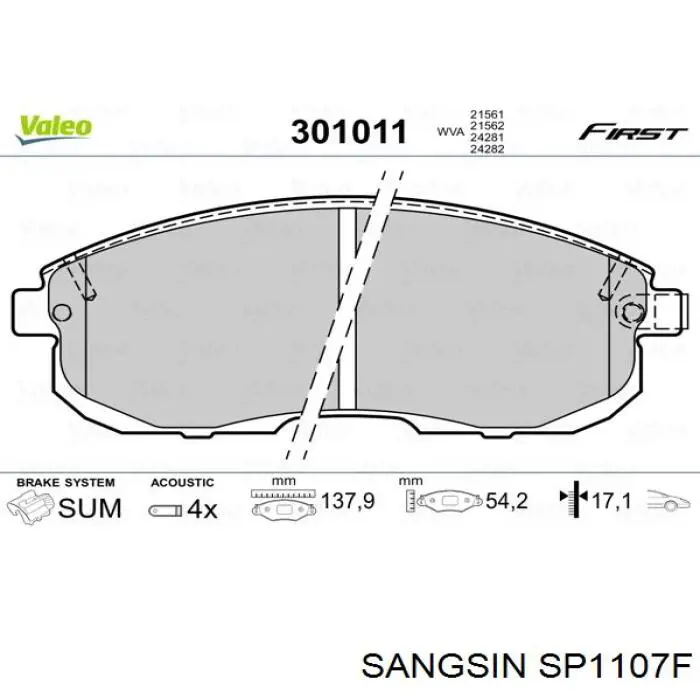 Comprar SP1107F Sangsin Pastillas delanteras de freno