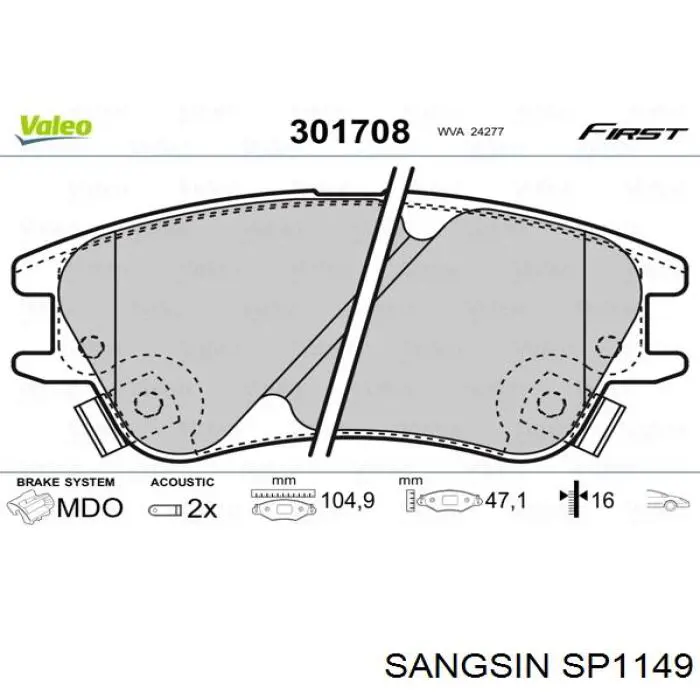 SP1149 Sangsin pastillas de freno delanteras