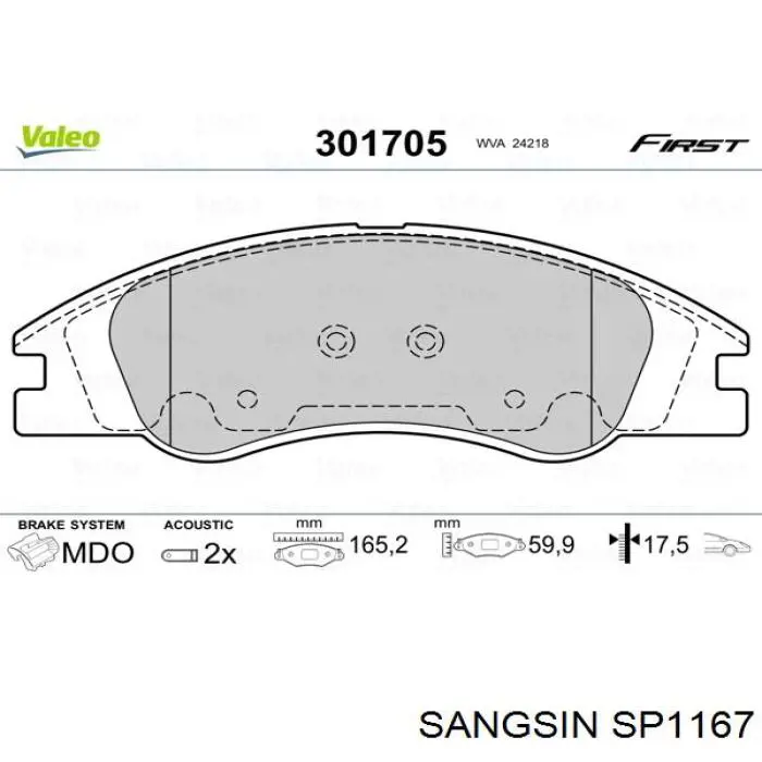 SP1167 Sangsin Pastillas delanteras