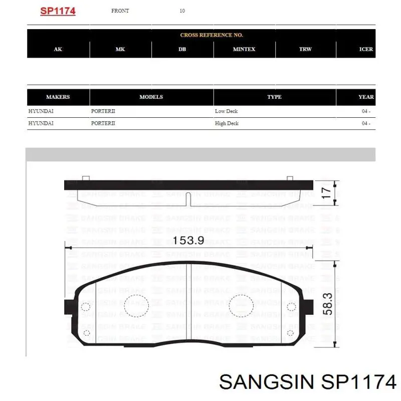 SP1174 Sangsin pastillas de freno delanteras