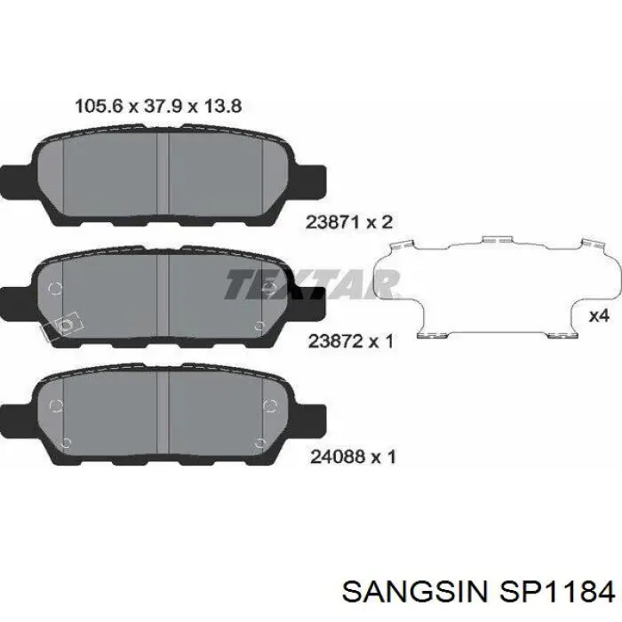 SP1184 Sangsin Pastillas freno traseras
