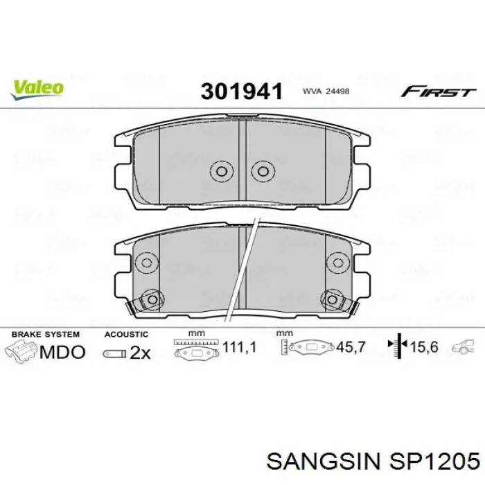 Pastillas de freno traseras SP1205 Sangsin