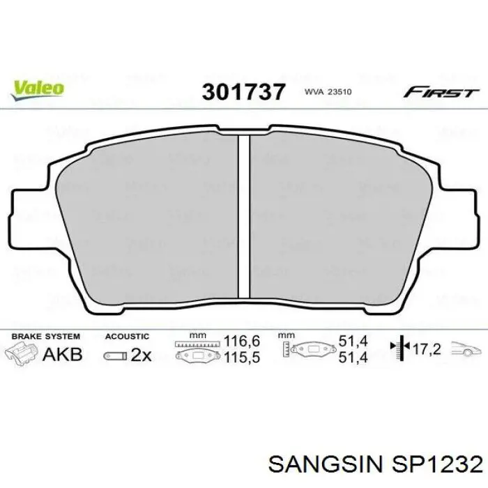 Pastillas de freno delanteras SP1232 Sangsin