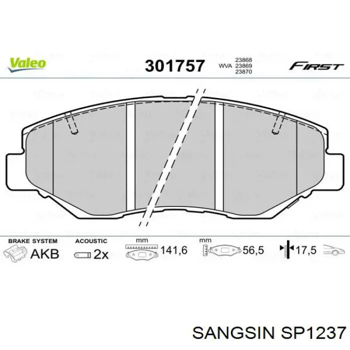 SP1237 Sangsin pastillas de freno delanteras