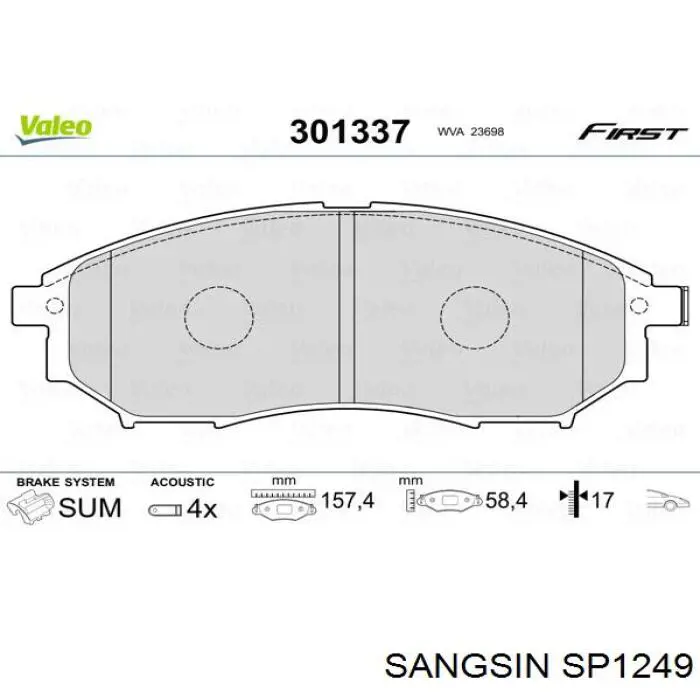 Comprar SP1249 Sangsin Pastillas delanteras de freno