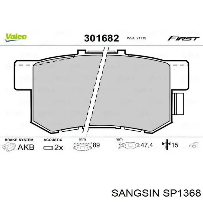 SP1368 Sangsin Pastillas freno traseras