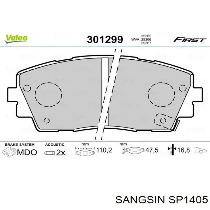 Comprar SP1405 Sangsin Pastillas delanteras de freno