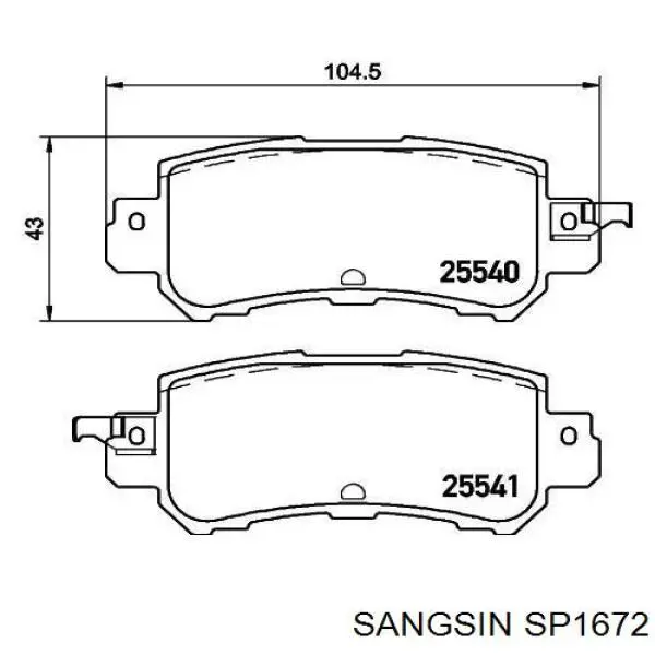 SP1672 Sangsin Pastillas freno traseras