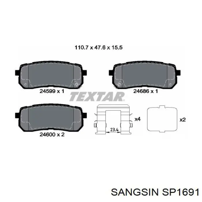SP1691 Sangsin Pastillas freno traseras