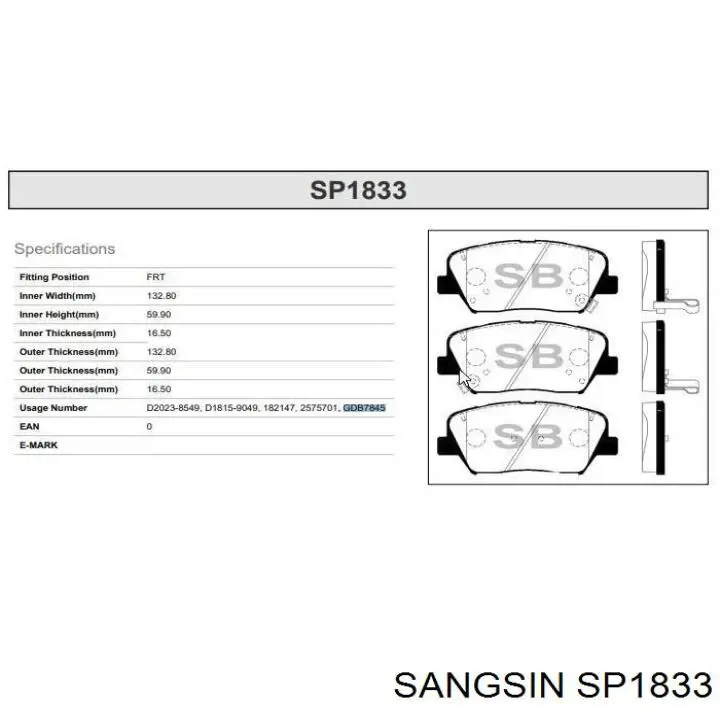 SP1833 Sangsin pastillas de freno delanteras
