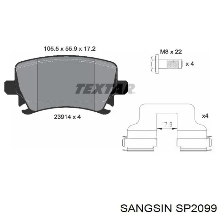 SP2099 Sangsin Pastillas freno traseras