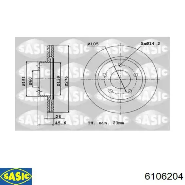 Comprar 6106204 Sasic Freno de disco delantero