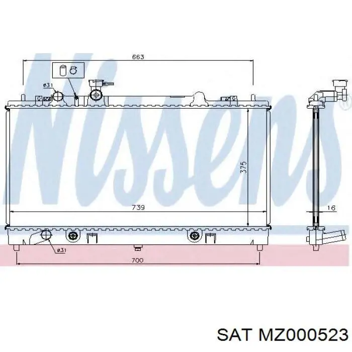 MZ000523 SAT radiador refrigeración del motor