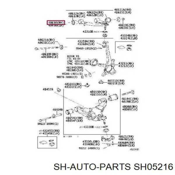 SH05216 SH Auto Parts barra oscilante, suspensión de ruedas delantera, superior derecha