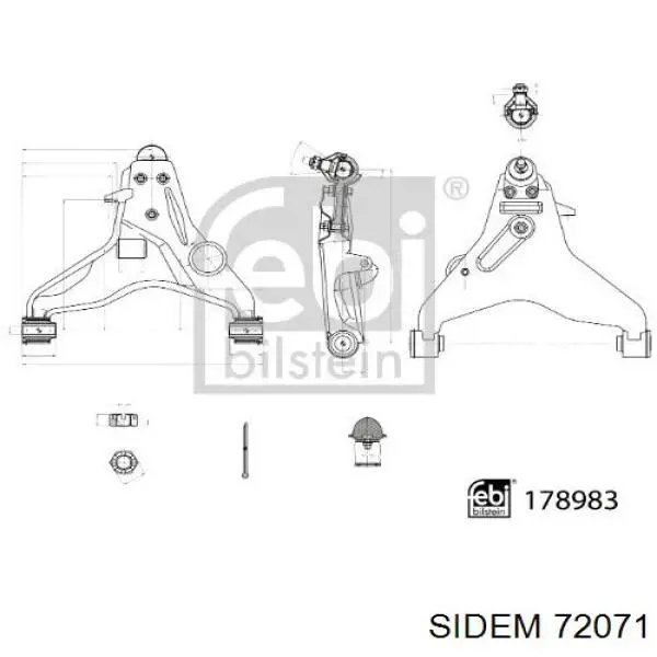 72071 Sidem barra oscilante, suspensión de ruedas delantera, inferior derecha