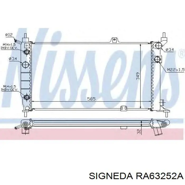 RA63252A Signeda radiador refrigeración del motor