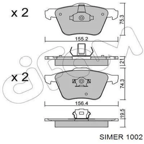 1002 Simer pastillas de freno delanteras