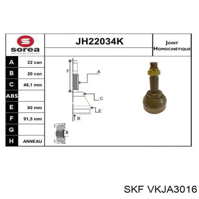 Comprar VKJA3016 SKF Junta homocinetica