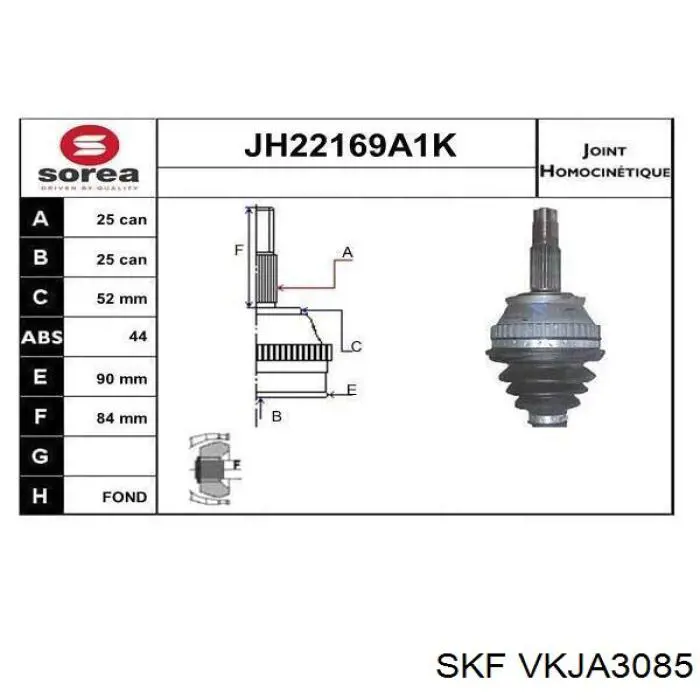 VKJA3085 SKF junta homocinética exterior delantera