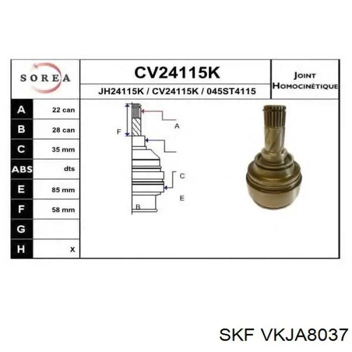 VKJA8037 SKF junta homocinética interior delantera