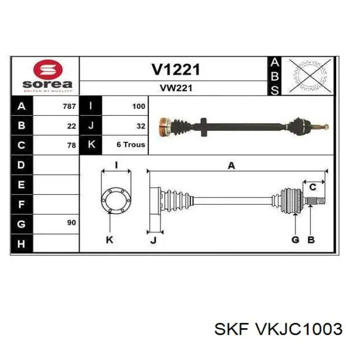 VKJC 1003 SKF árbol de transmisión delantero derecho