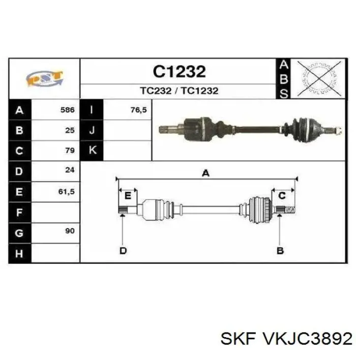 VKJC3892 SKF árbol de transmisión delantero izquierdo