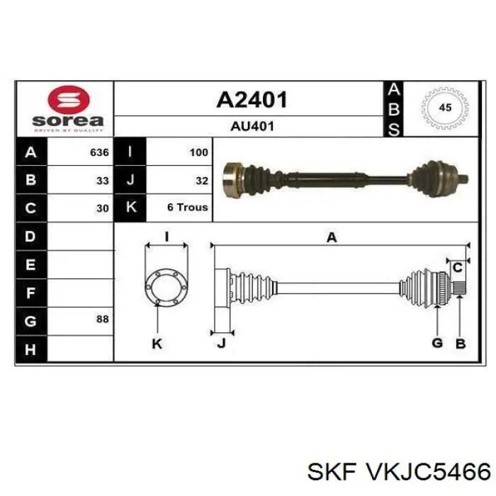 VKJC 5466 SKF árbol de transmisión delantero derecho