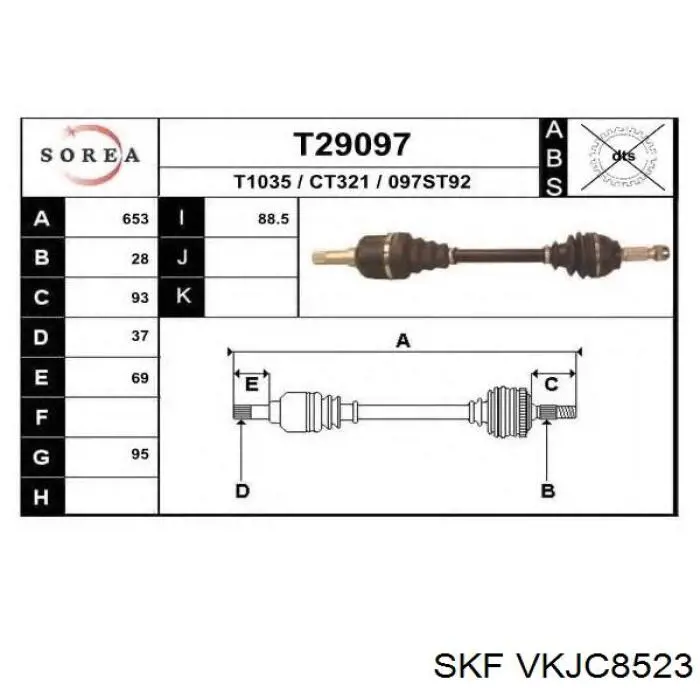 VKJC8523 SKF árbol de transmisión delantero izquierdo
