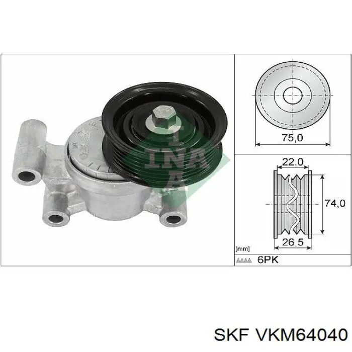 VKM64040 SKF tensor de correa, correa poli v