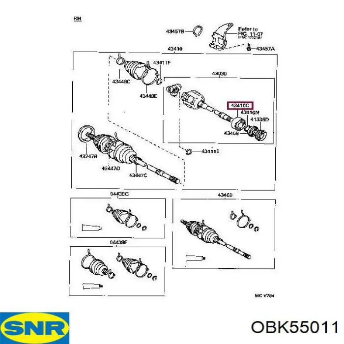 OBK55.011 SNR fuelle, árbol de transmisión delantero exterior