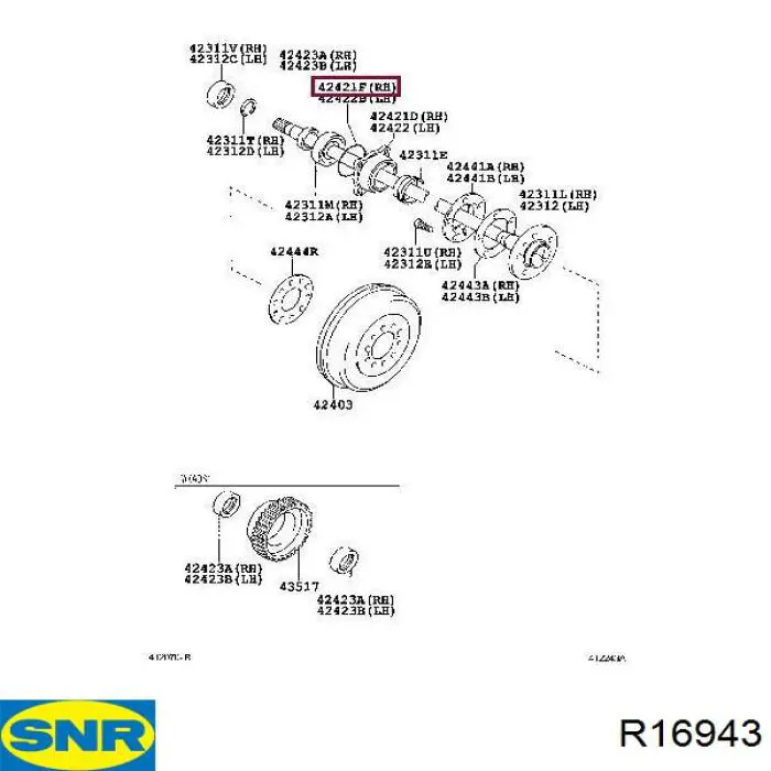 R16943 SNR cojinete de rueda trasero
