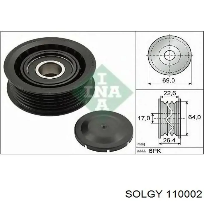 Polea inversión / guía, correa poli V 110002 Solgy