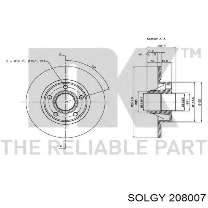 208007 Solgy disco de freno trasero
