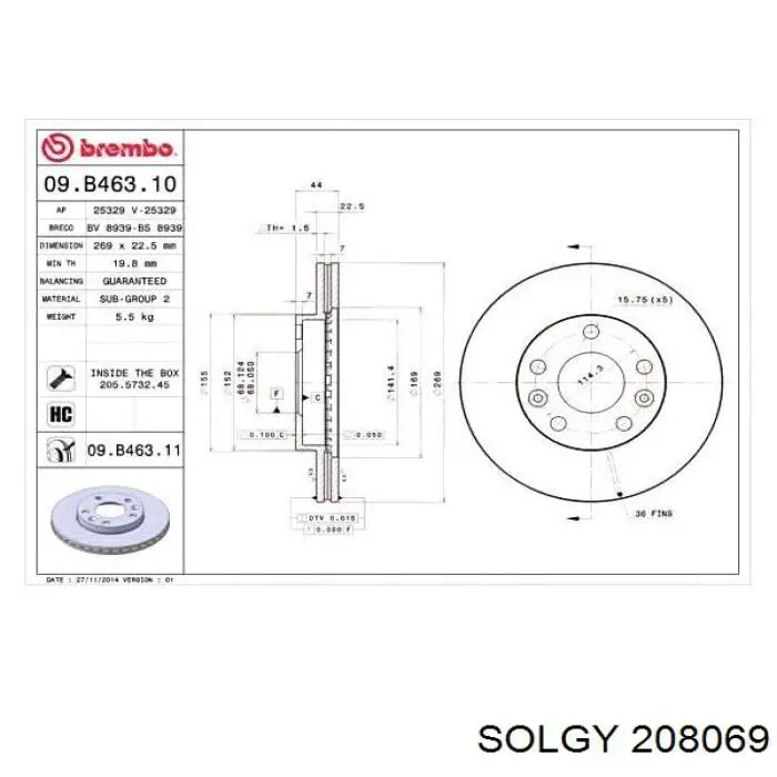 208069 Solgy disco de freno delantero