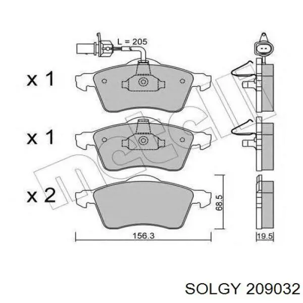 Pastillas de freno 209032 Solgy