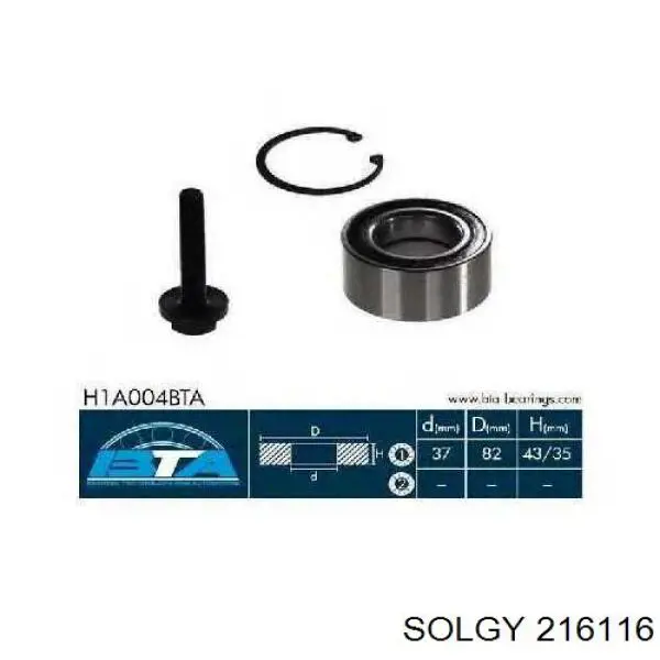 Cojinete de cubo delantero/trasero 216116 Solgy