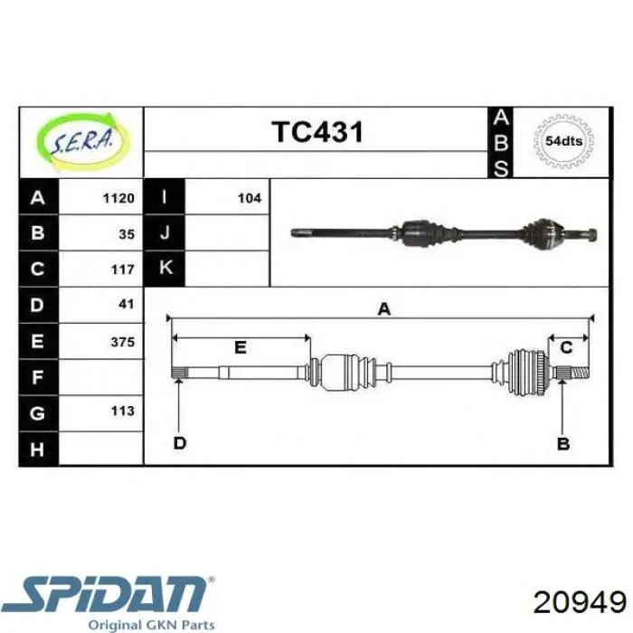 20949 GKN-Spidan árbol de transmisión delantero derecho