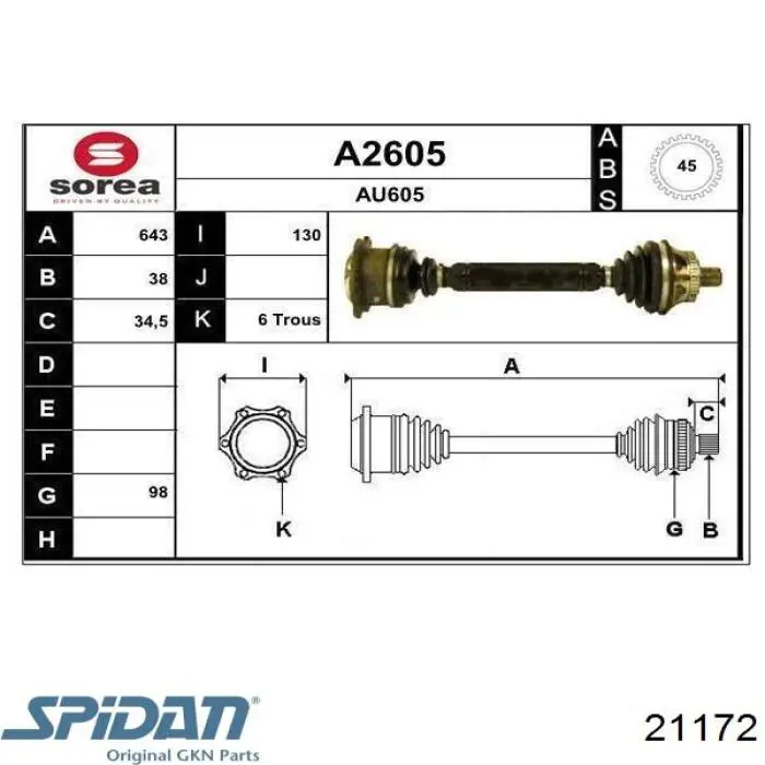 4B0407452CX VAG Semieje delantero derecho
