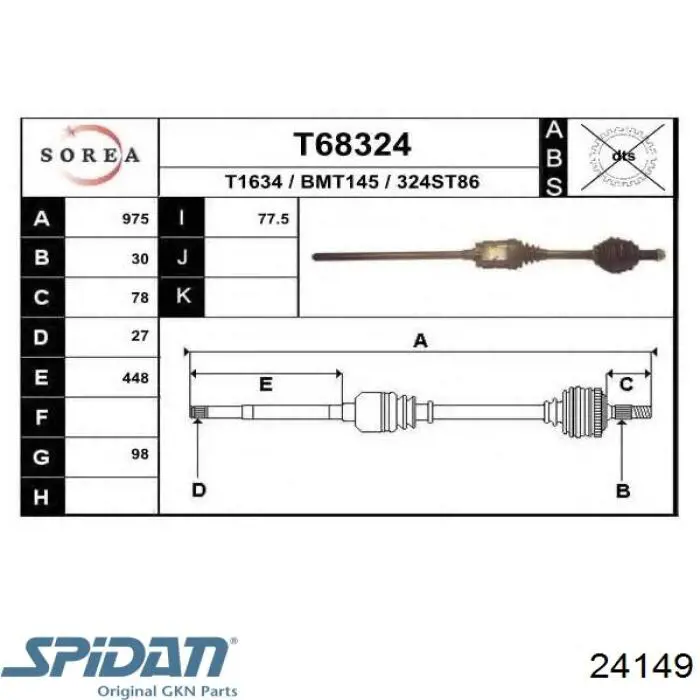 Semieje delantero derecho GKN-Spidan 24149