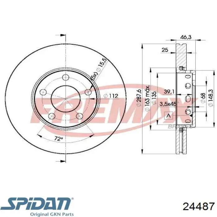 24487 GKN-Spidan árbol de transmisión delantero izquierdo