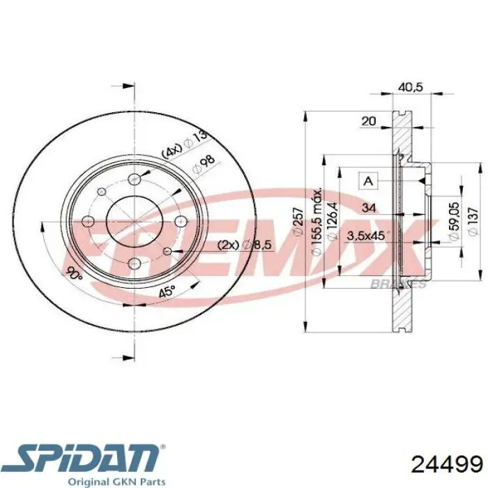 24499 GKN-Spidan árbol de transmisión delantero derecho