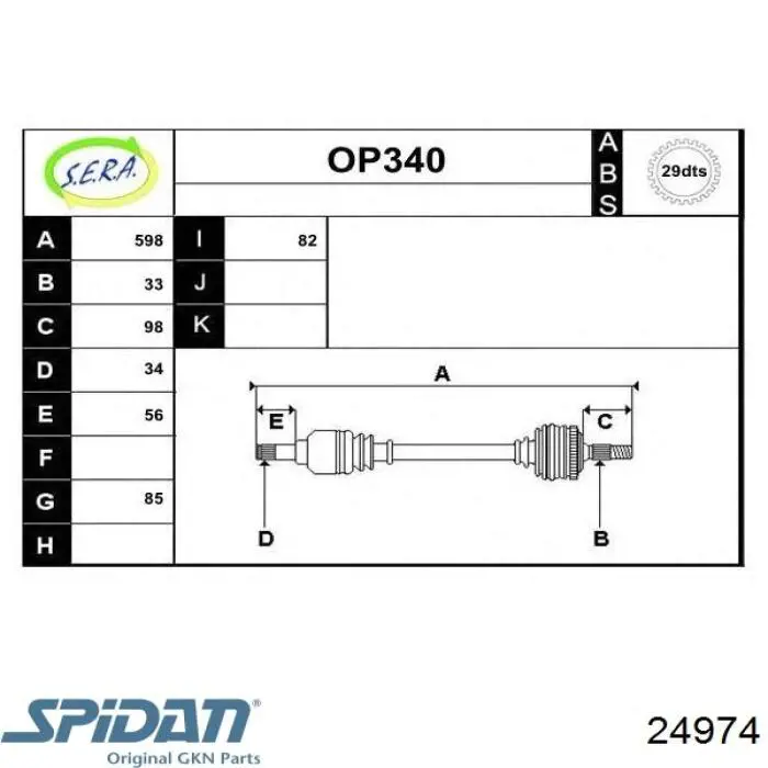 24974 GKN-Spidan árbol de transmisión delantero izquierdo