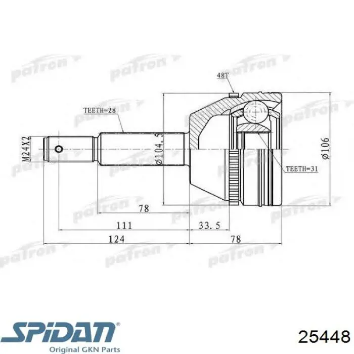 25448 GKN-Spidan junta homocinética exterior delantera